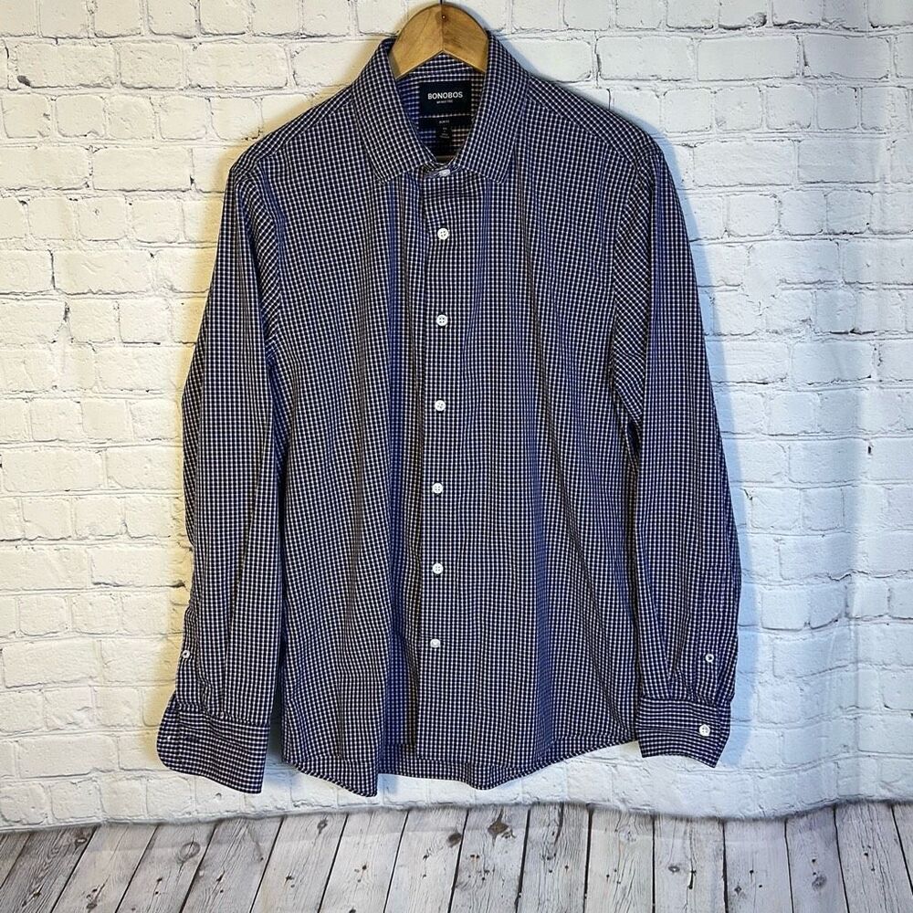 Bonobos‎ Men Slim Fit Button Down Purple Blue Plaid Long Sleeve Shirt L Large